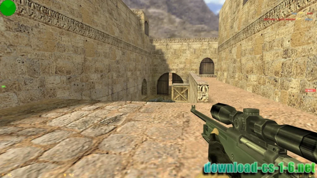 CS 1.6 Original sniper view with AWP scoped in on enemy