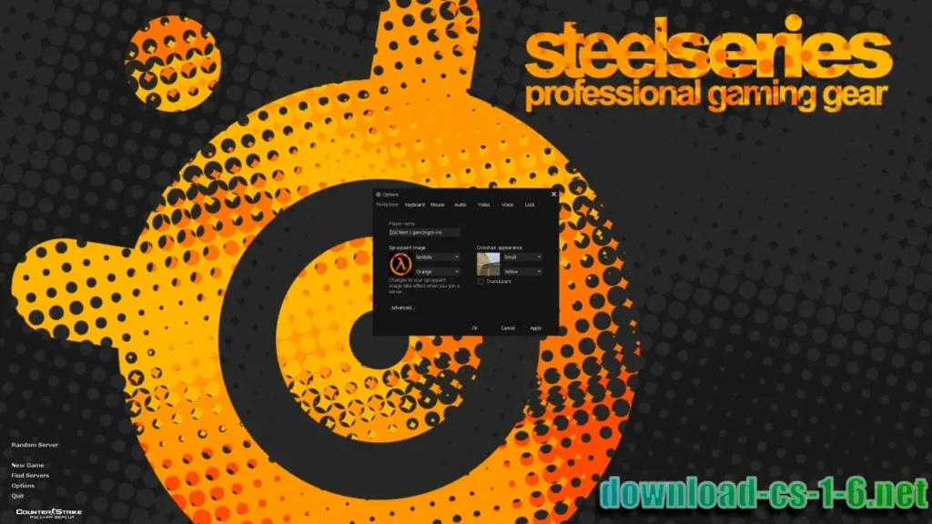 CS 1.6 SteelSeries settings menu screenshot