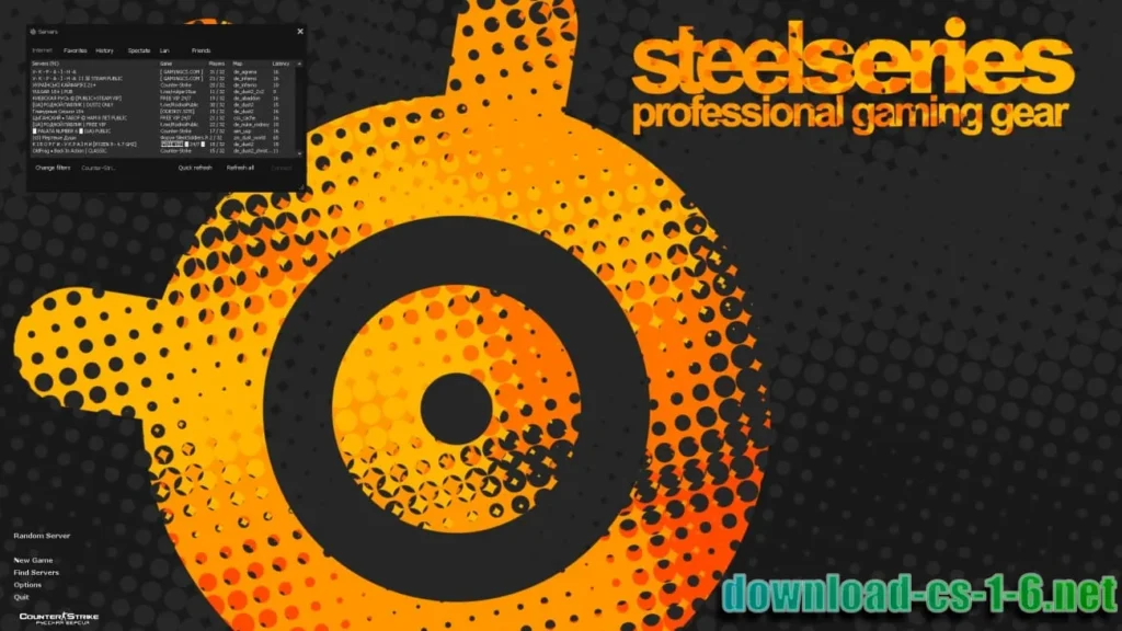 Server list in CS 1.6 SteelSeries edition