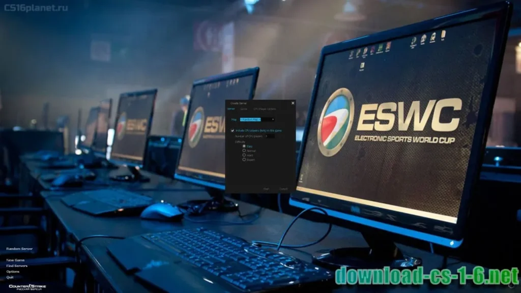 CS 1.6 ESWC bots gameplay for offline practice and training