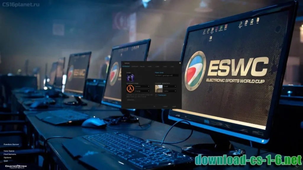CS 1.6 ESWC-compatible client interface during gameplay