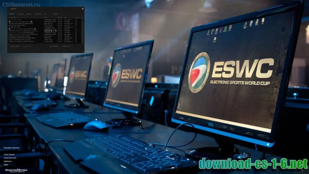 CS 1.6 ESWC server browser showing online multiplayer servers
