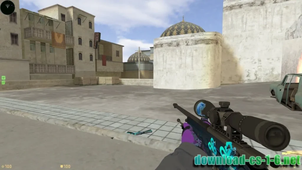 Counter-Strike 2 AWP sniper rifle gameplay on Dust-style map