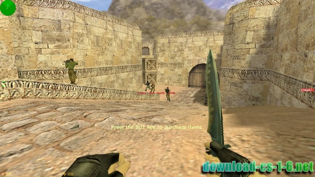 CS 1.6 macOS knife gameplay on classic map with Steam-compatible client