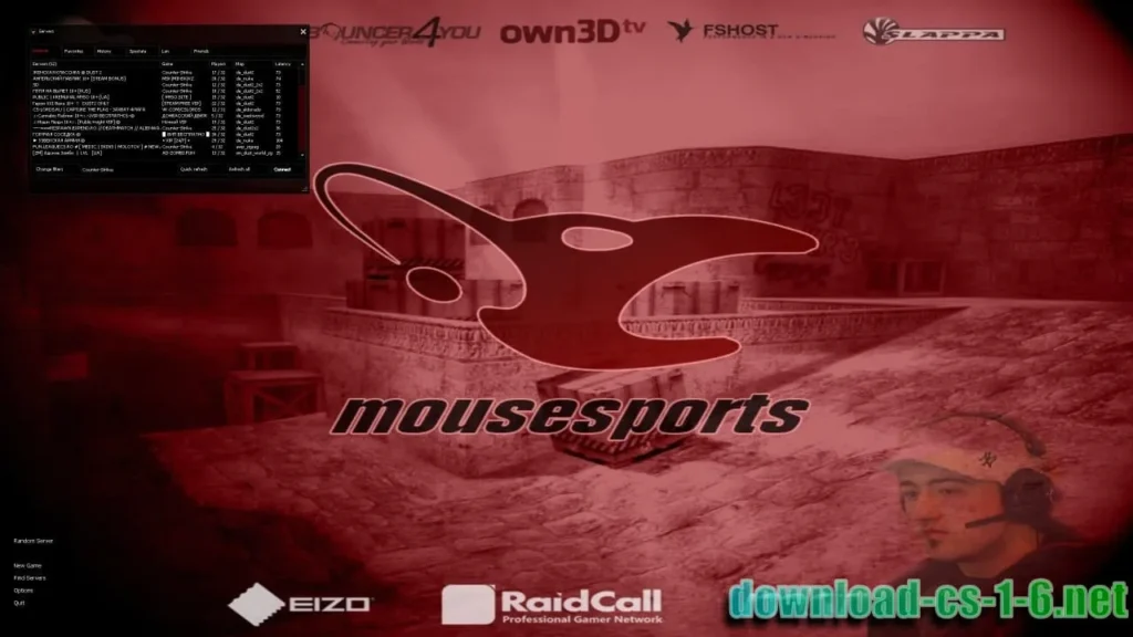 CS 1.6 mousesports server browser showing online multiplayer servers